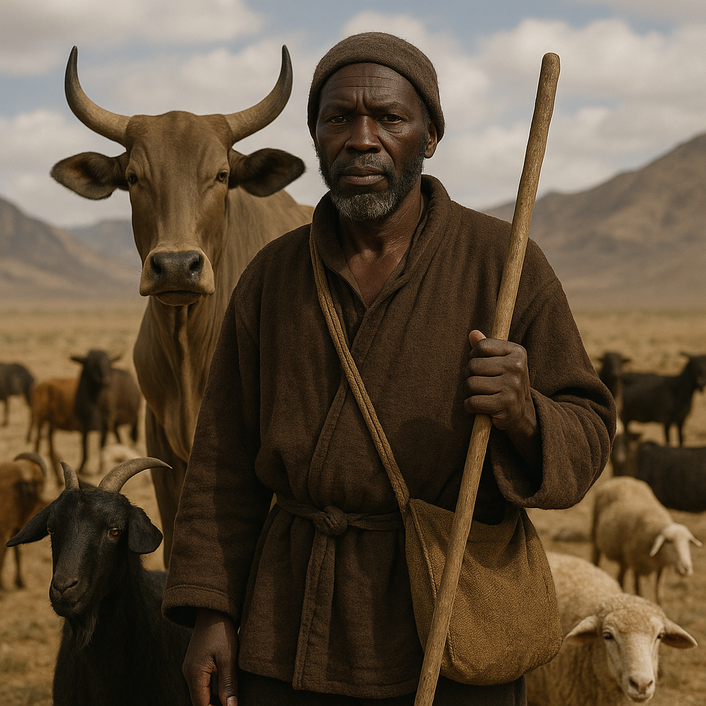 An African nomad with his livestock